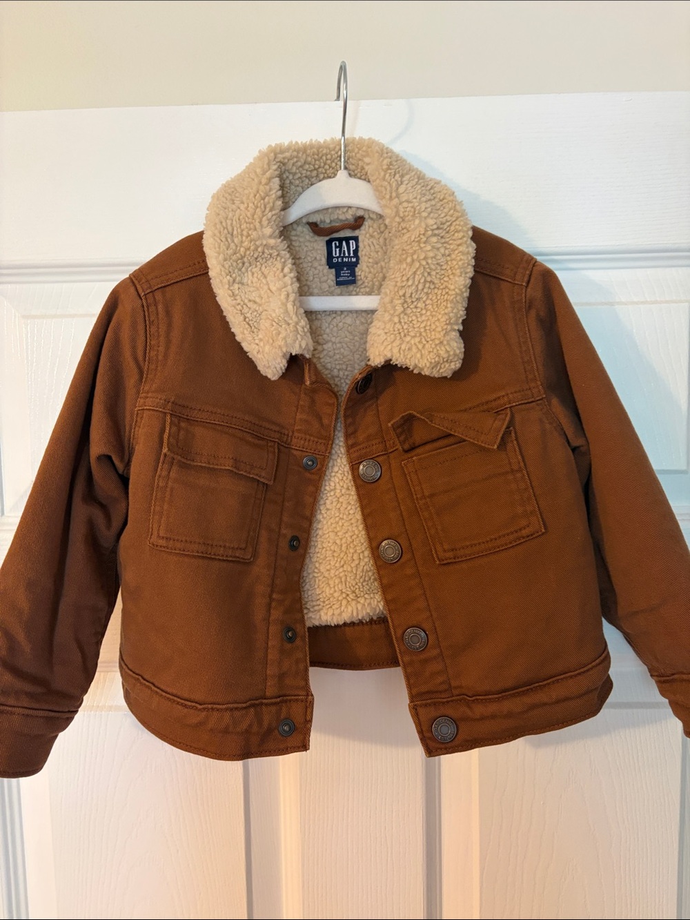 GAP Kids Brown Jacket with Cream Sherpa Collar